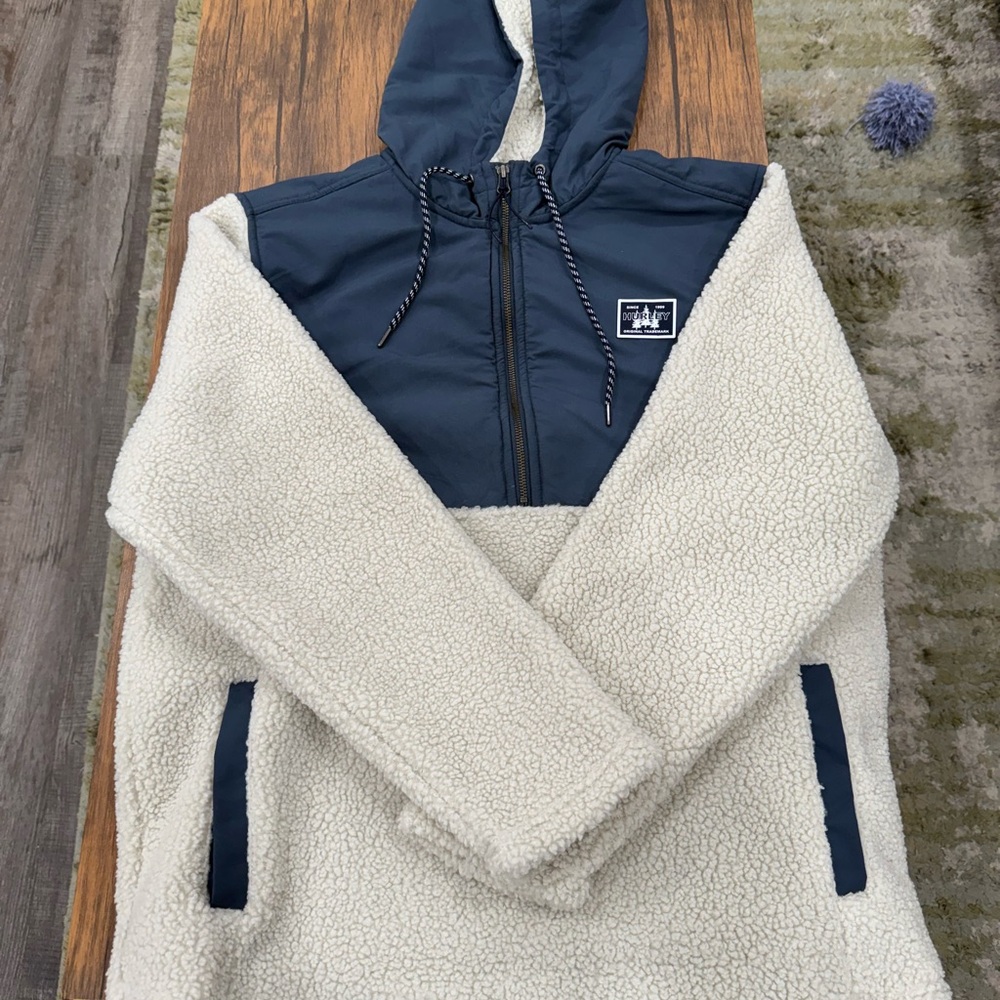 Navy and Cream Sherpa Hoodie